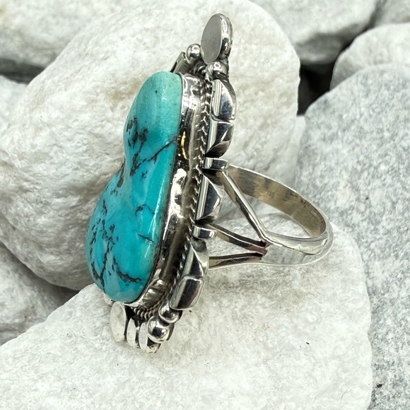 Navajo Sterling Silver Turquoise Statement Ring Sz 8.25 Daniel Benally 12.2 gr. - Picture 5 of 17